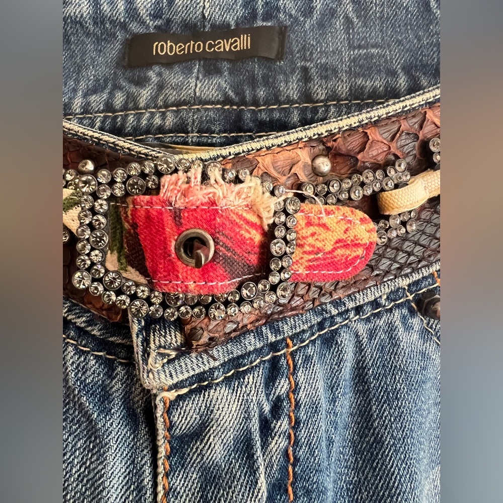 Vintage Roberto Cavalli Blue Women's Jeans Piton Skin Crystal Italy Size 40 - Picture 7 of 16